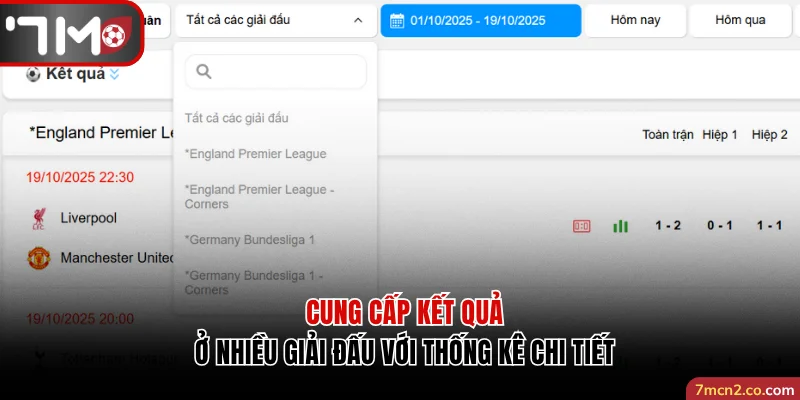 Cung cấp kết quả ở nhiều giải đấu với thống kê chi tiết