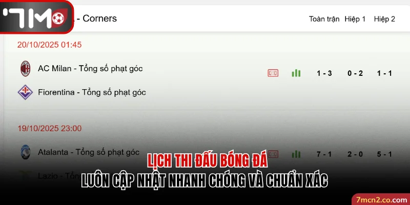 Lịch thi đấu bóng đá luôn cập nhật nhanh chóng và chuẩn xác